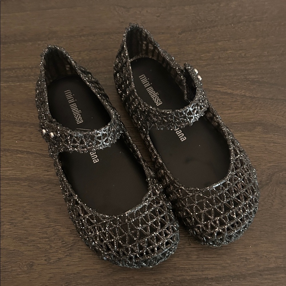 Mini Melissa Sparkling Black Campana Mary Janes